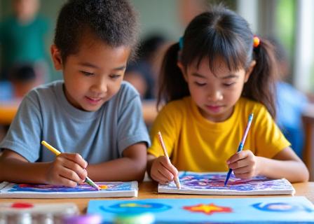 Mga batang gumagawa ng painting workshop
