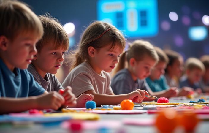 Kids participating in gamified craft challenge