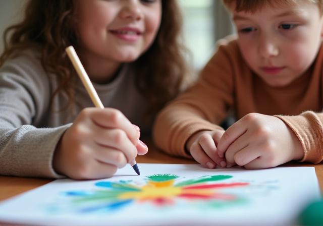 Parents and children working together on art project