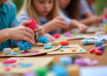 Kids creating art from recycled materials